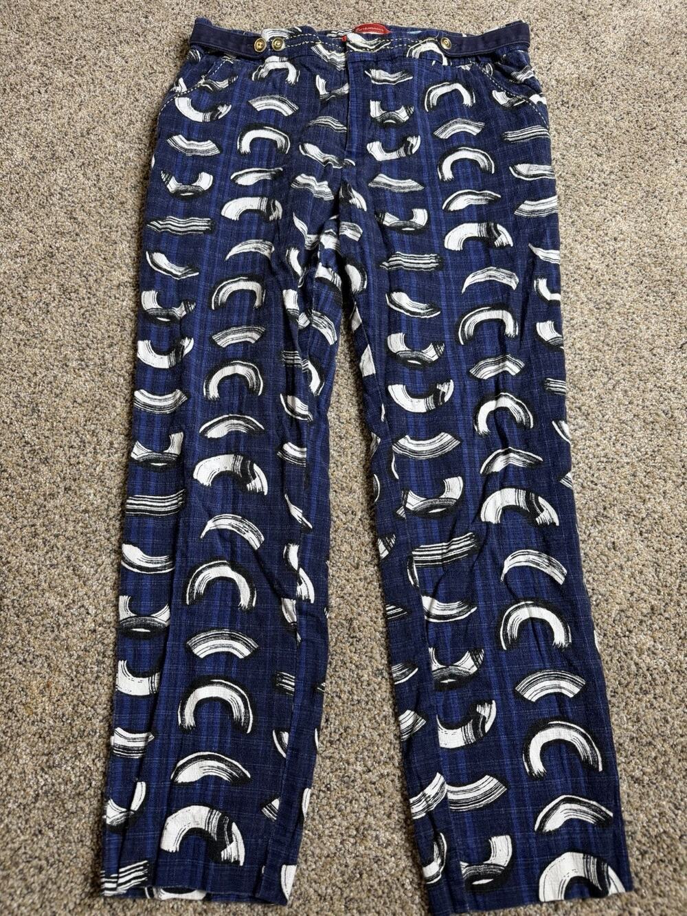 Anthropologie Cartonnier Charlie Ankle Trousers Pants Blue White Swirl SZ 10